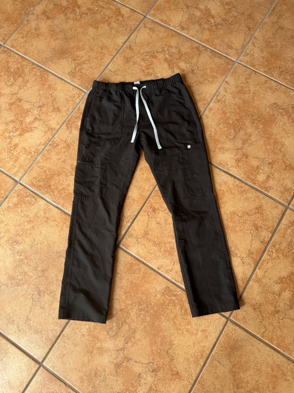 Figs Womens Black Cargo Scrub Pants with Contrast Drawstring